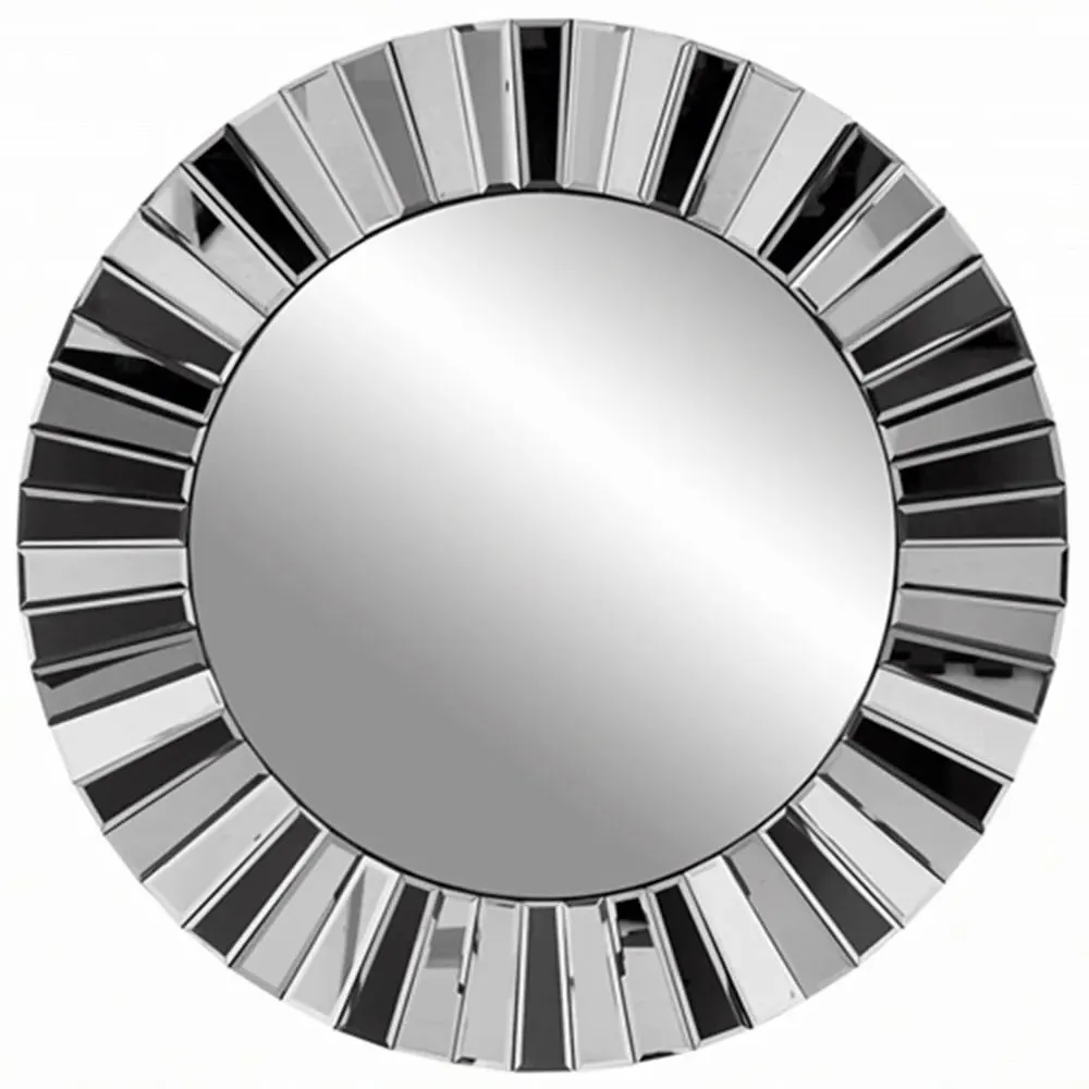 CARME Home Round Wall Mirror - Grey, Glass