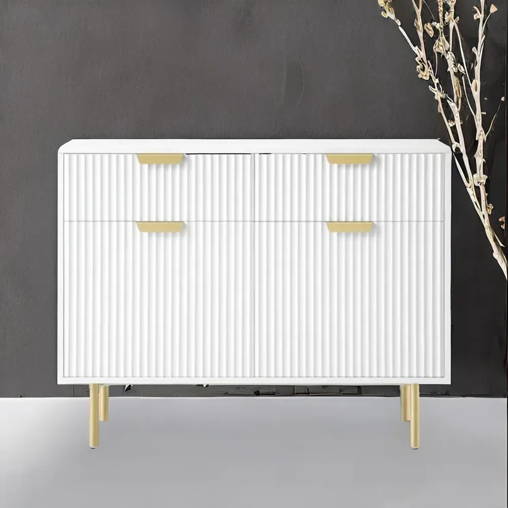 2 Door 2 Drawer Side Cabinet - White, Gold Metal