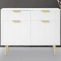 2 Door 2 Drawer Side Cabinet - White, Gold Metal