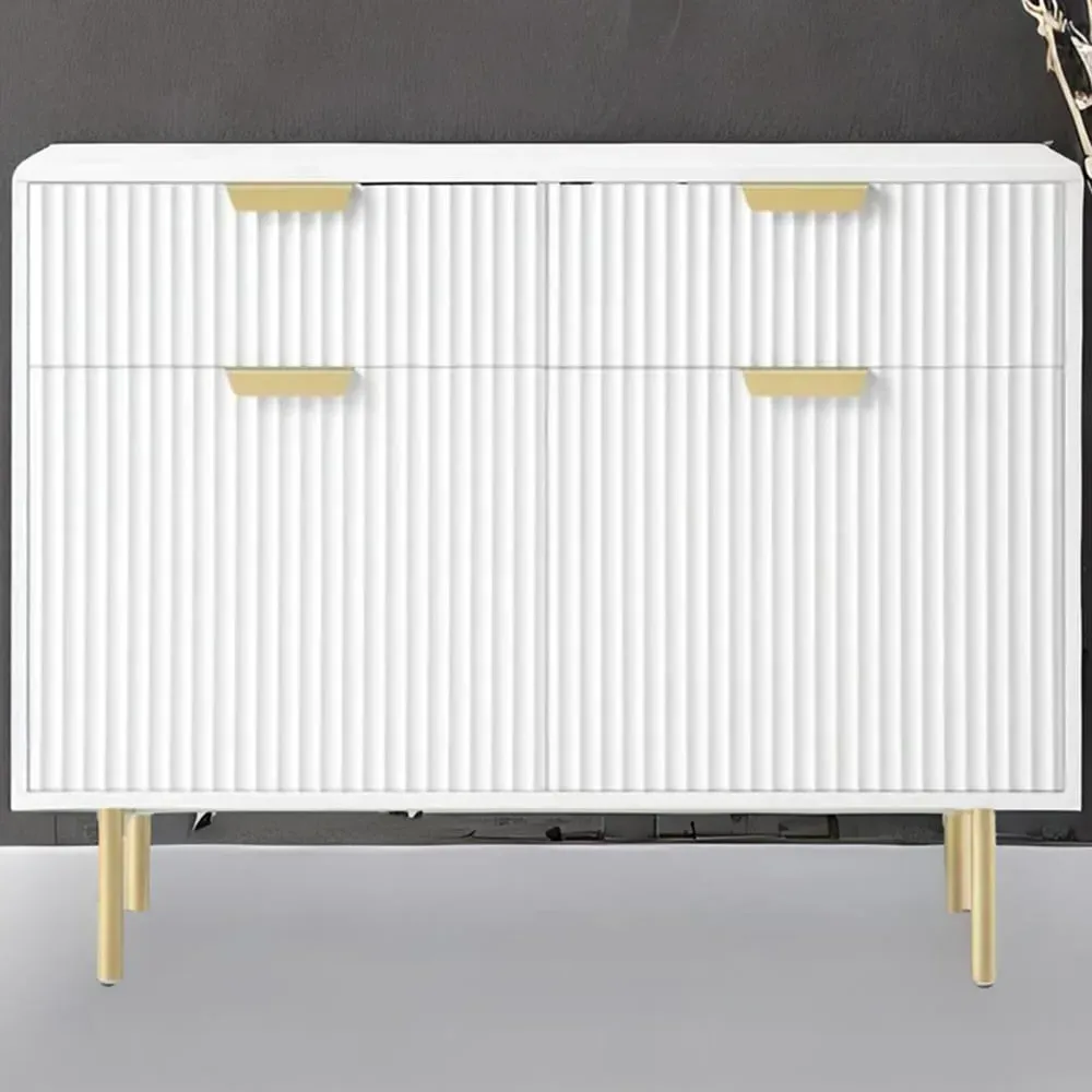 2 Door 2 Drawer Side Cabinet - White, Gold Metal image