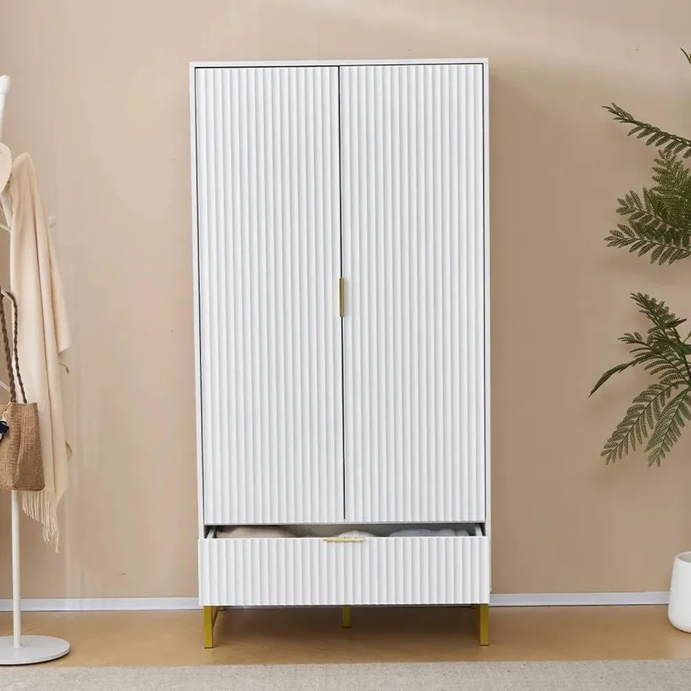 2 Door Wardrobe with Drawer - White, PVC