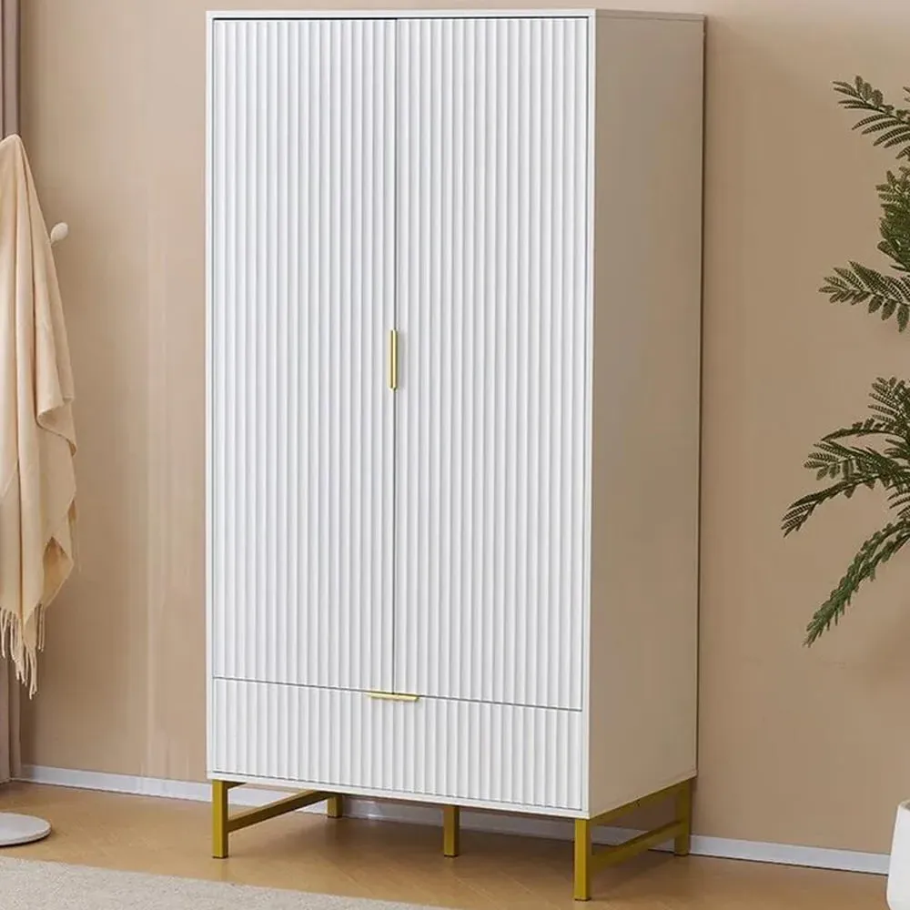 2 Door Wardrobe with Drawer - White, PVC