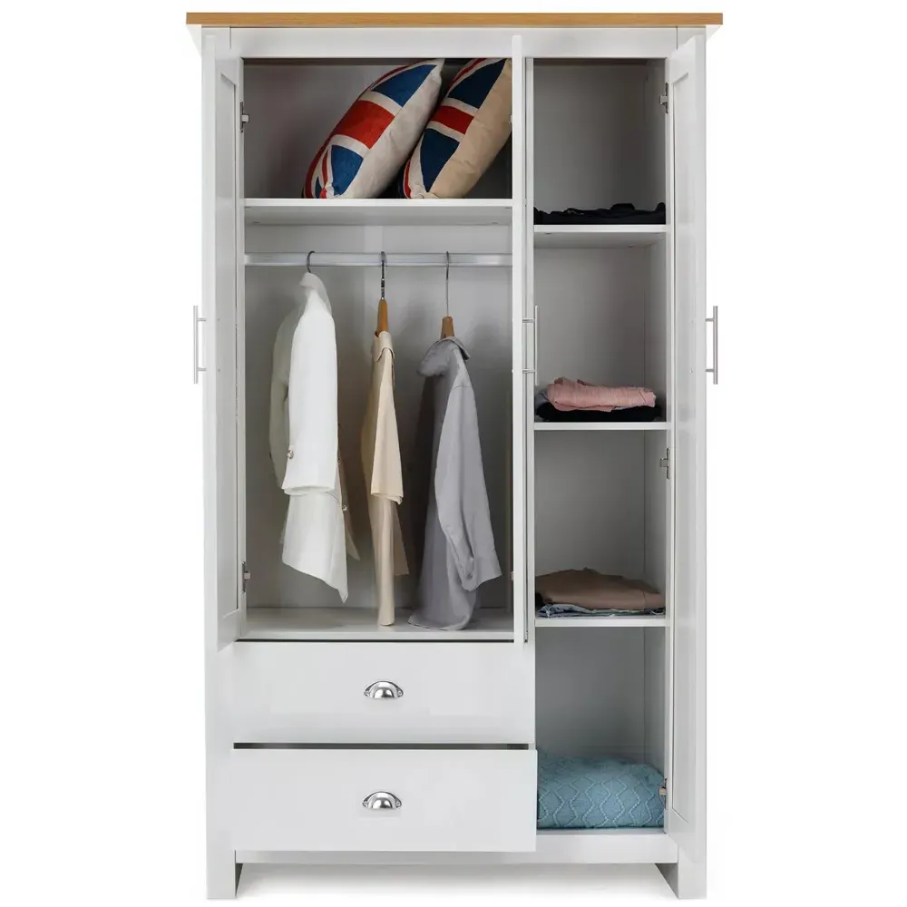 2 Drawer 3 Door Wide Wardrobe with Hanging Rail - Multi