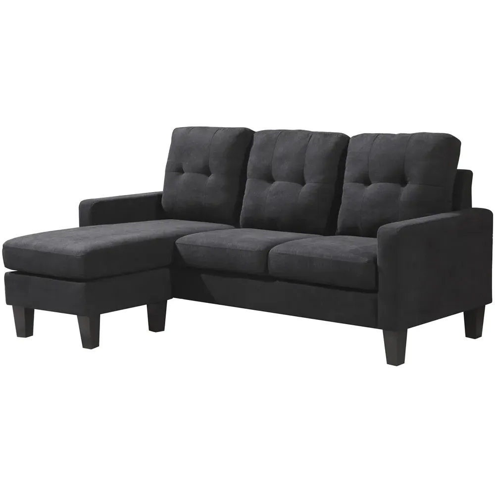 3-Seater L-Shaped Corner Sofa with Ottoman - Black, Fabric