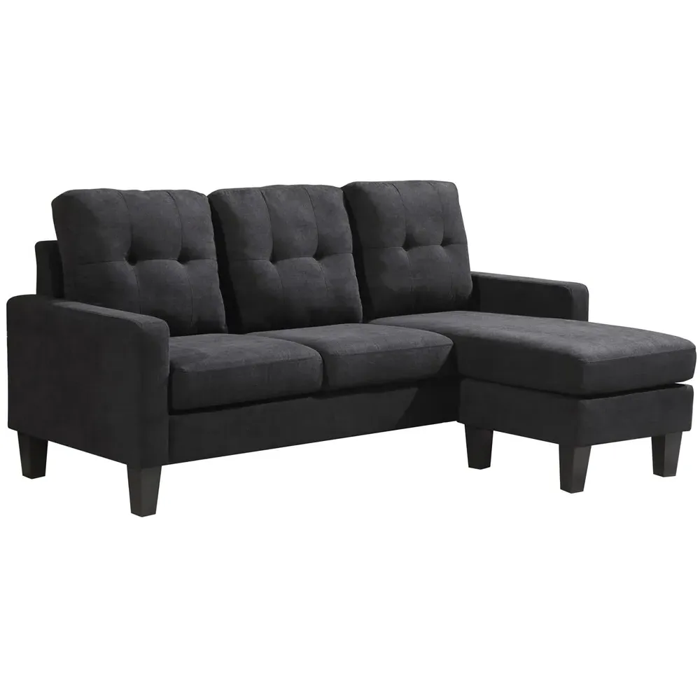 3-Seater L-Shaped Corner Sofa with Ottoman - Black, Fabric