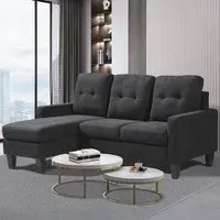 3-Seater L-Shaped Corner Sofa with Ottoman - Black, Fabric