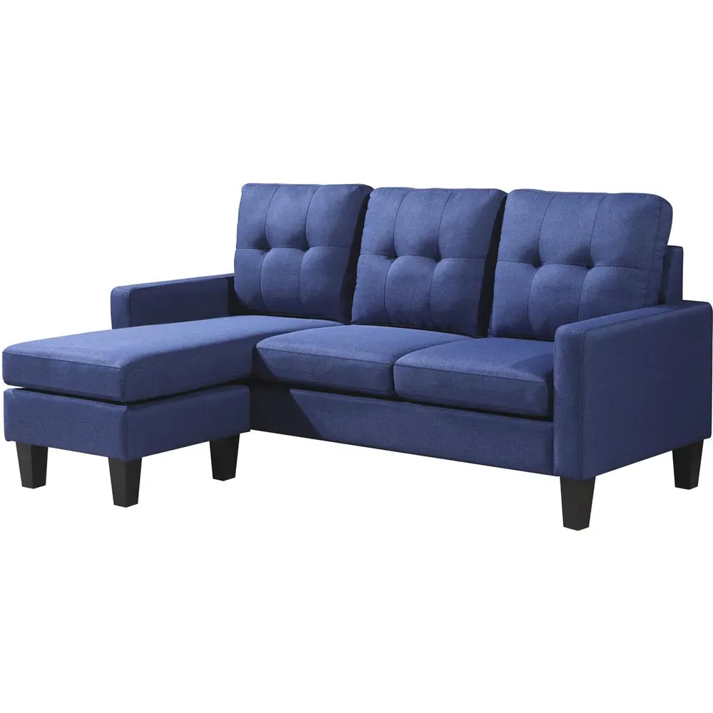3-Seater L-Shaped Corner Sofa with Ottoman - Blue, Fabric