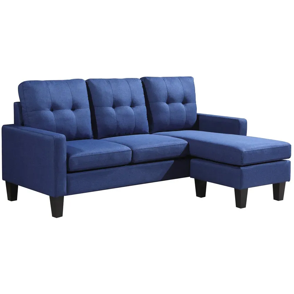 3-Seater L-Shaped Corner Sofa with Ottoman - Blue, Fabric