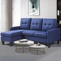 3-Seater L-Shaped Corner Sofa with Ottoman - Blue, Fabric