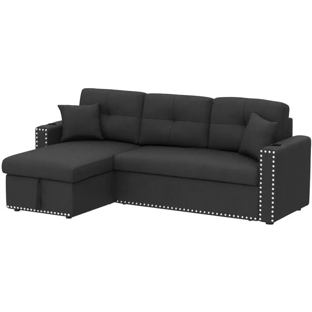 3-Seater Reversible Sectional Sofa Bed with Storage - Dark Grey