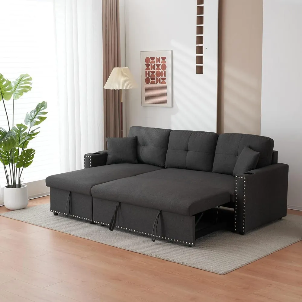 3-Seater Reversible Sectional Sofa Bed with Storage - Dark Grey