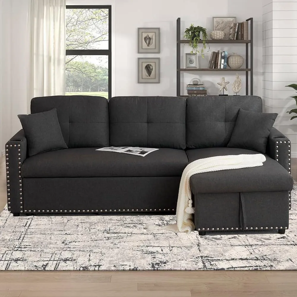 3-Seater Reversible Sectional Sofa Bed with Storage - Dark Grey image