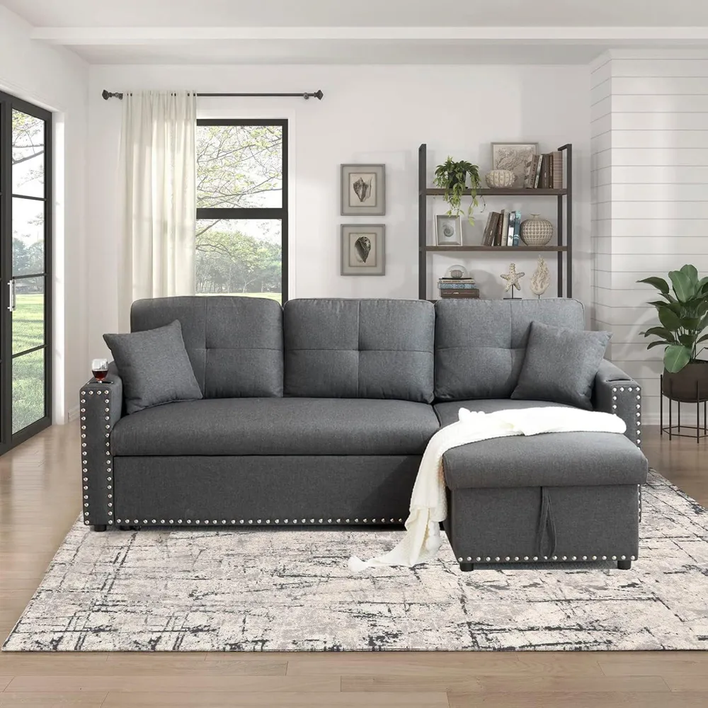3-Seater Reversible Sectional Sofa Bed with Storage - Light Grey