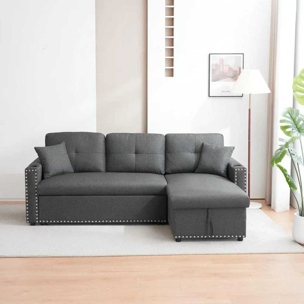 3-Seater Reversible Sectional Sofa Bed with Storage - Light Grey