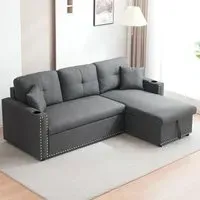 3-Seater Reversible Sectional Sofa Bed with Storage - Light Grey