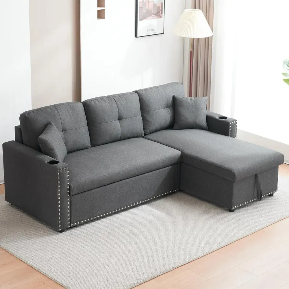 3-Seater Reversible Sectional Sofa Bed with Storage - Light Grey