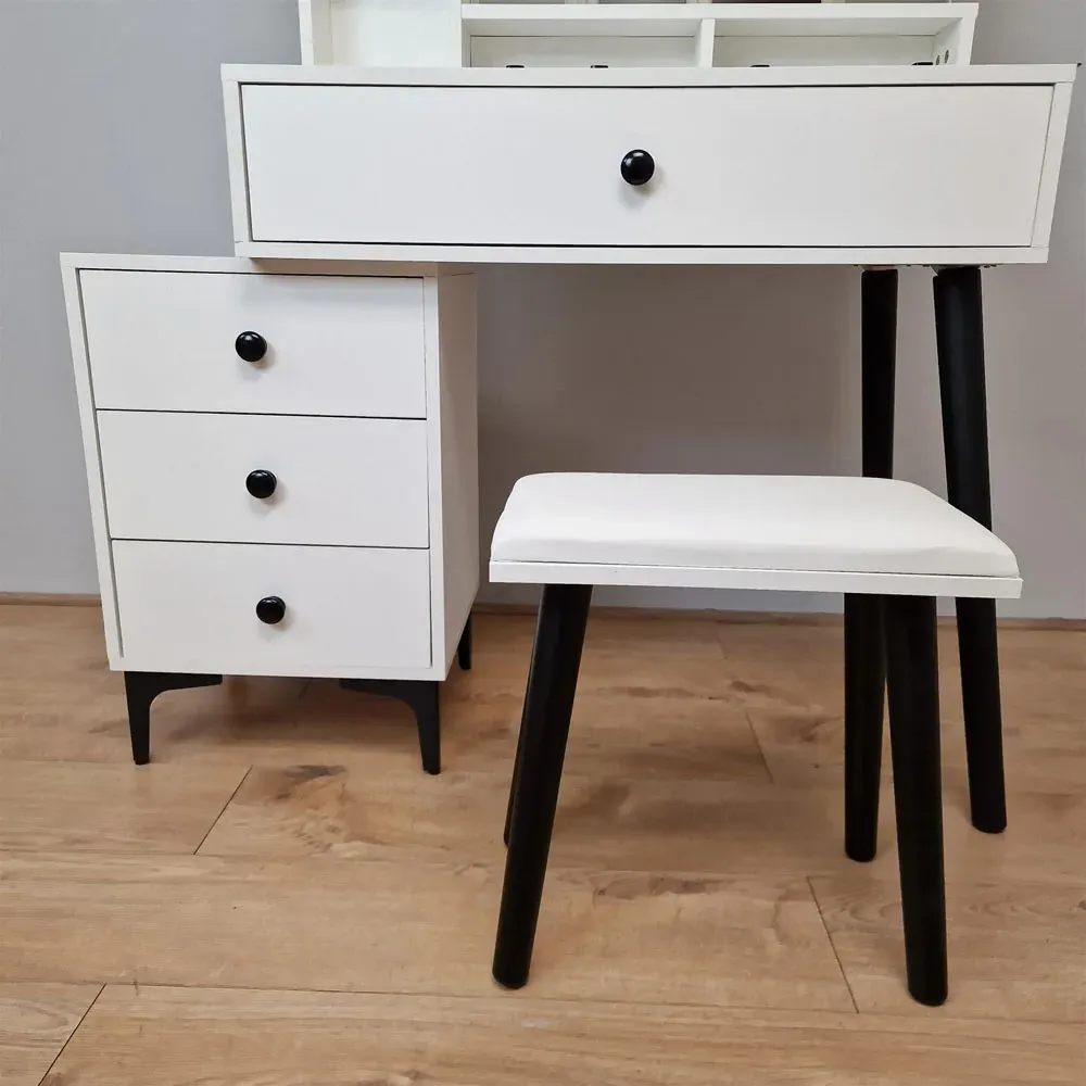 4 Drawer LED Mirror Dressing Table with Stool - White