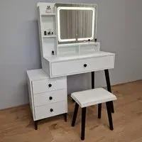 4 Drawer LED Mirror Dressing Table with Stool - White