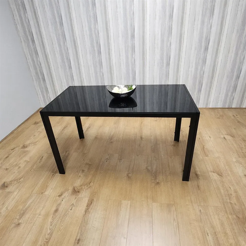 4-Seater Dining Table - Black, Tempered Glass