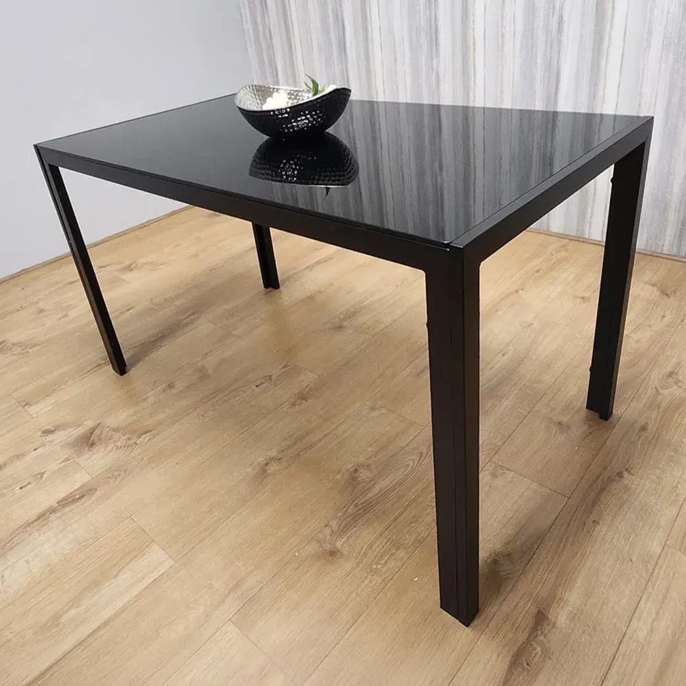 4-Seater Dining Table - Black, Tempered Glass