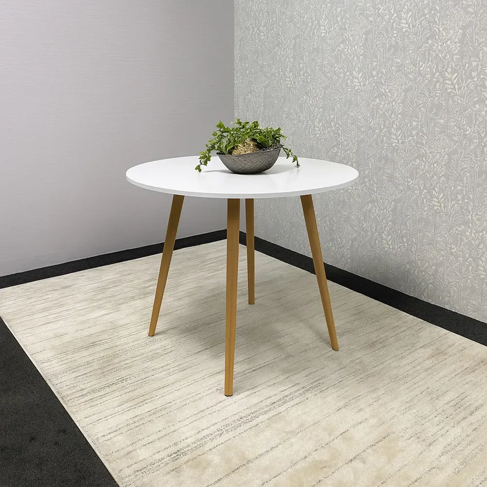 4 Seater Round Dining Table - White, MDF