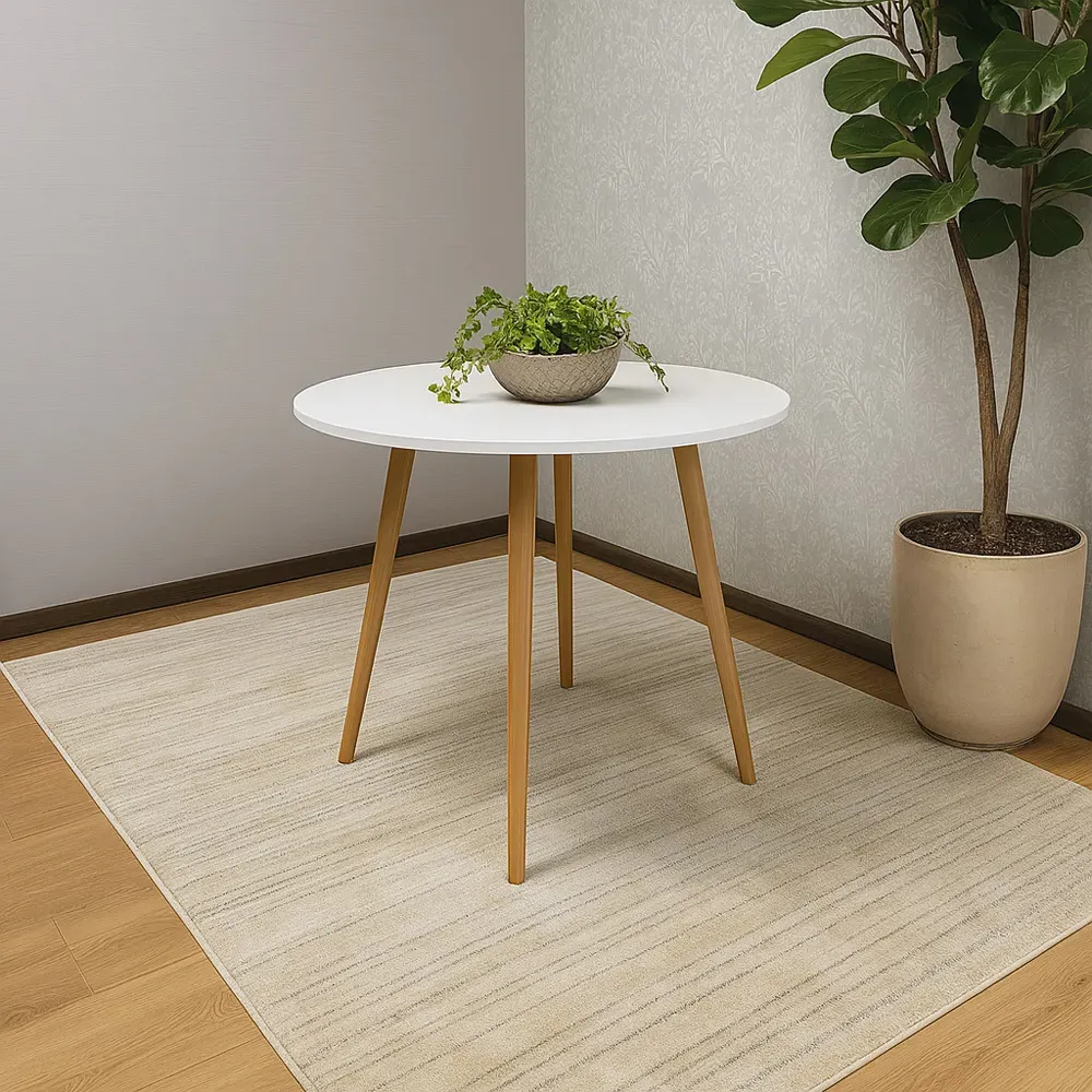 4 Seater Round Dining Table - White, MDF