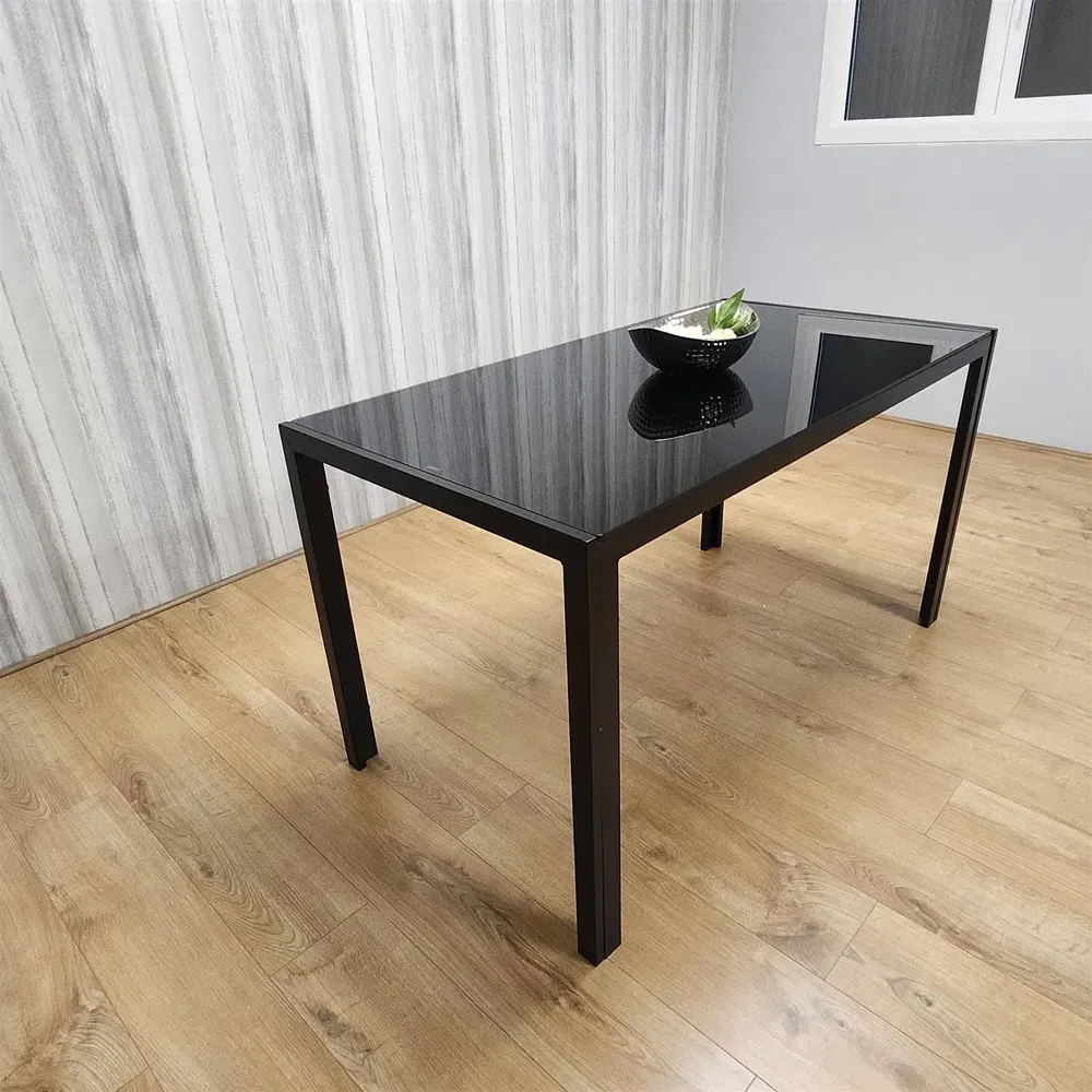6-Seater Dining Table - Black, Tempered Glass