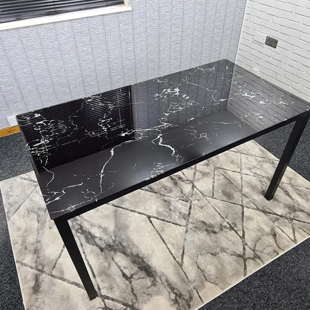 6-Seater Dining Table with Marble Effect - Black, Glass