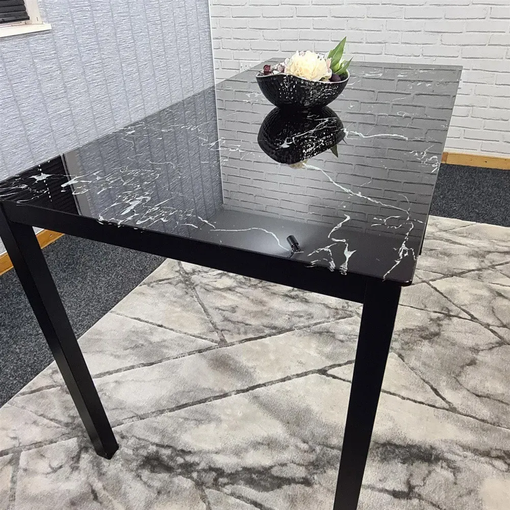 6-Seater Dining Table with Marble Effect - Black, Glass