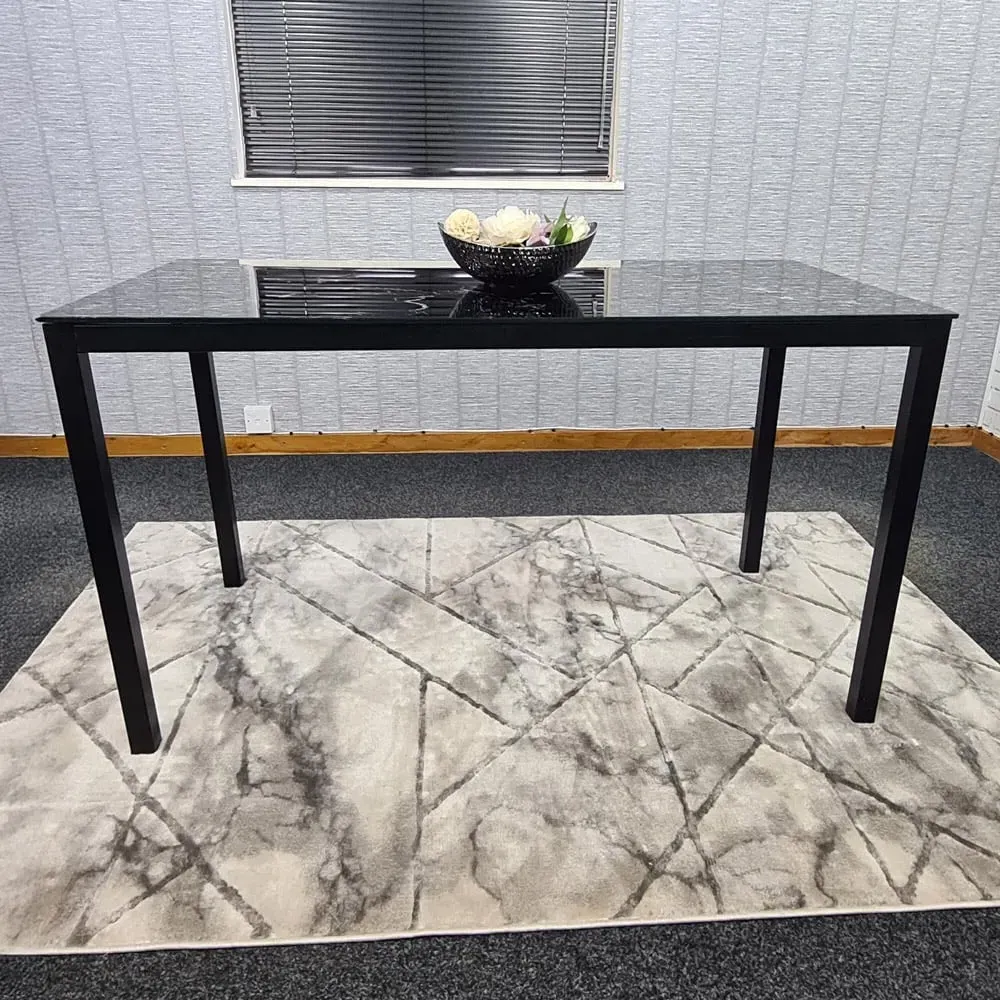 6-Seater Dining Table with Marble Effect - Black, Glass