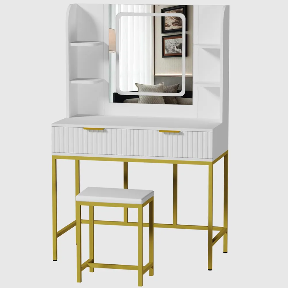 Annabelle 2 Drawer Dressing Table Set with LED Mirror - White, Gold