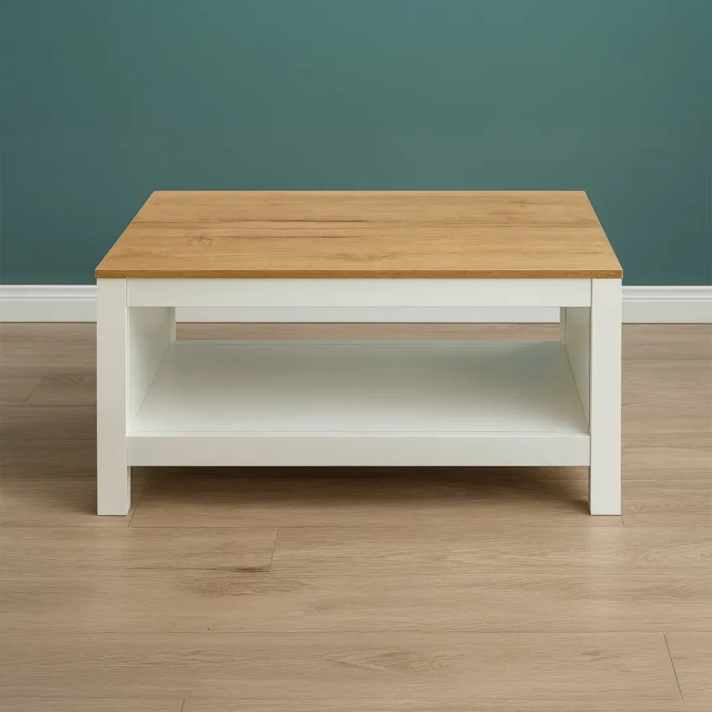 Coffee Table with Storage - Light Wood, White