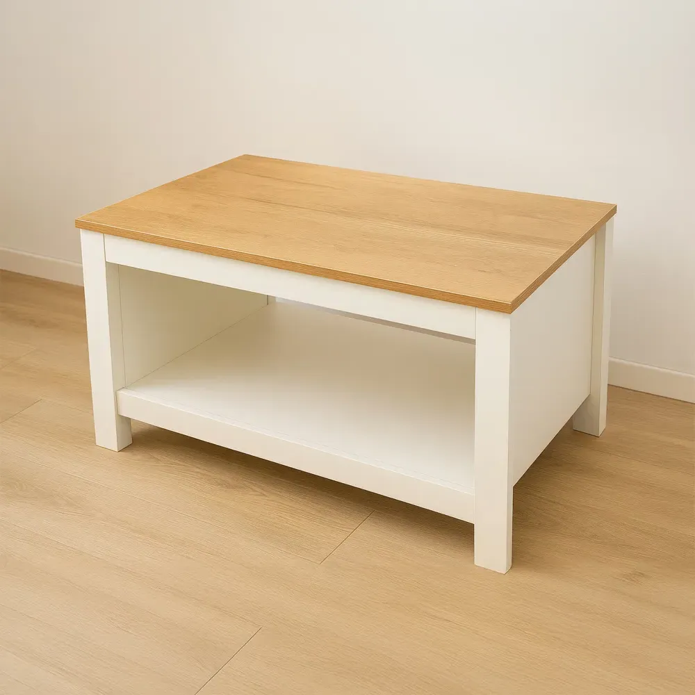 Coffee Table with Storage - Light Wood, White