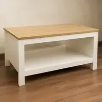 Coffee Table with Storage - Light Wood, White