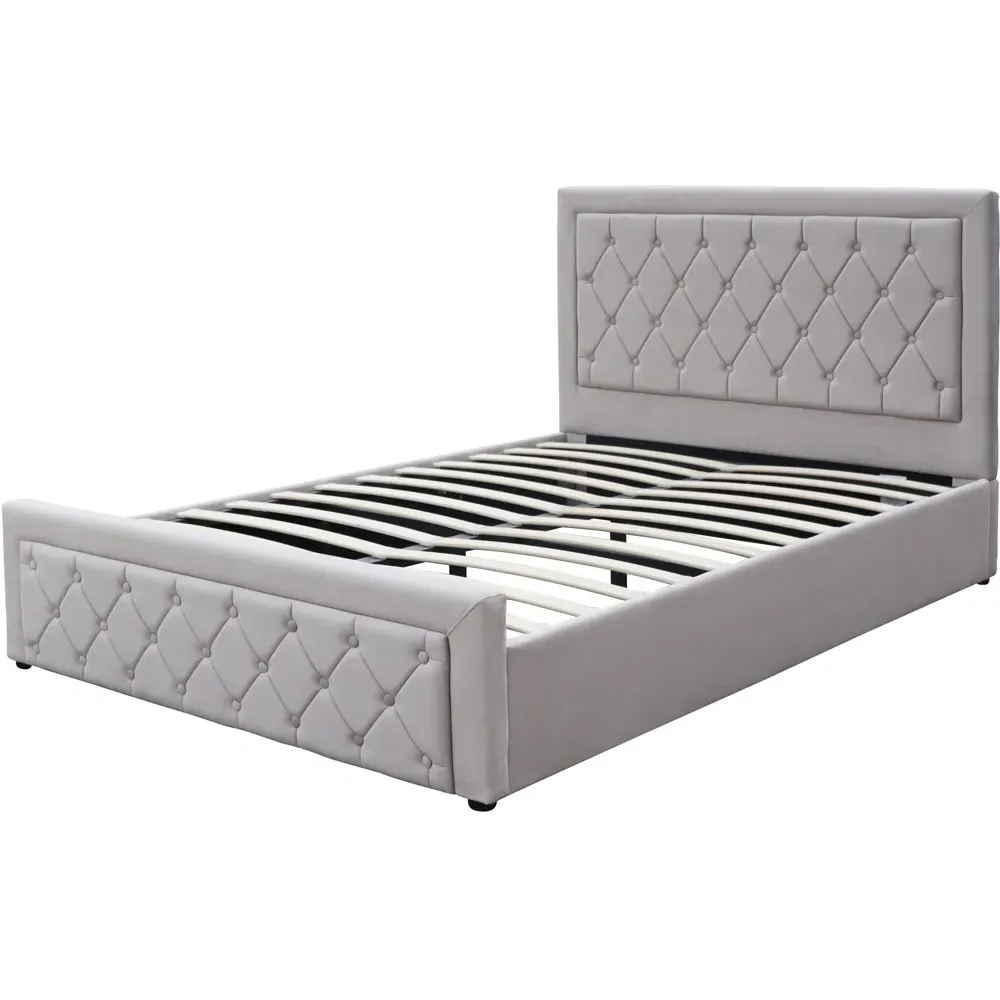Double Ottoman Bed with Mattress and Storage - Grey, Velvet