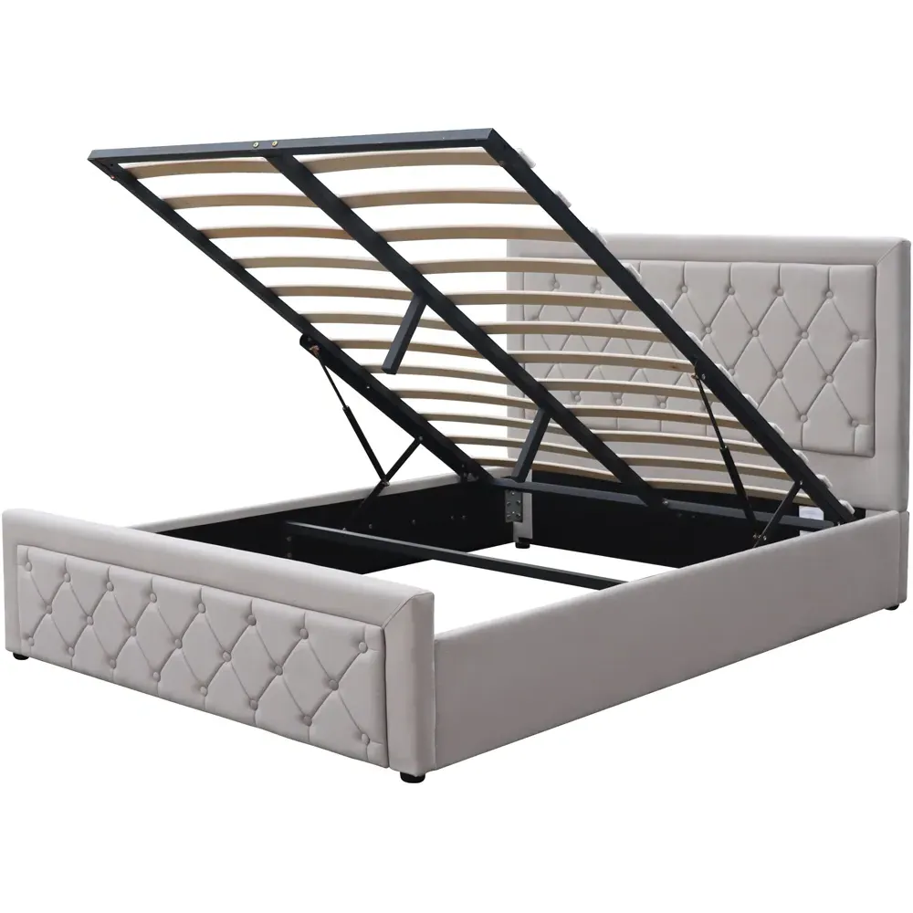 Double Ottoman Bed with Storage - Grey, Velvet