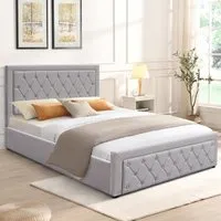 Double Ottoman Bed with Storage - Grey, Velvet