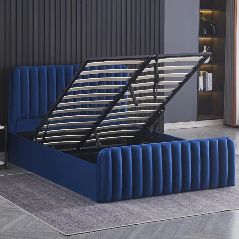 Double Ottoman Storage Bed - Blue, Velvet