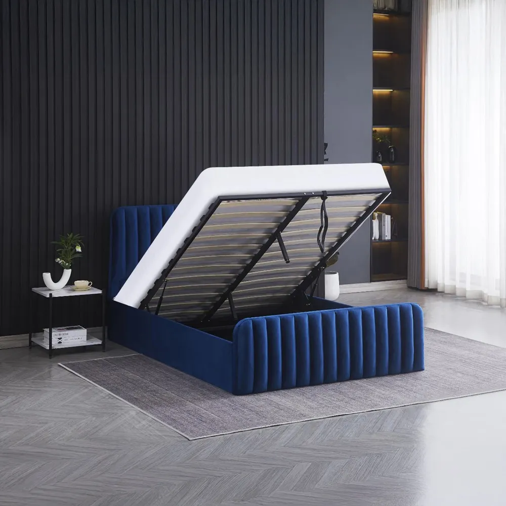 Double Ottoman Storage Bed - Blue, Velvet