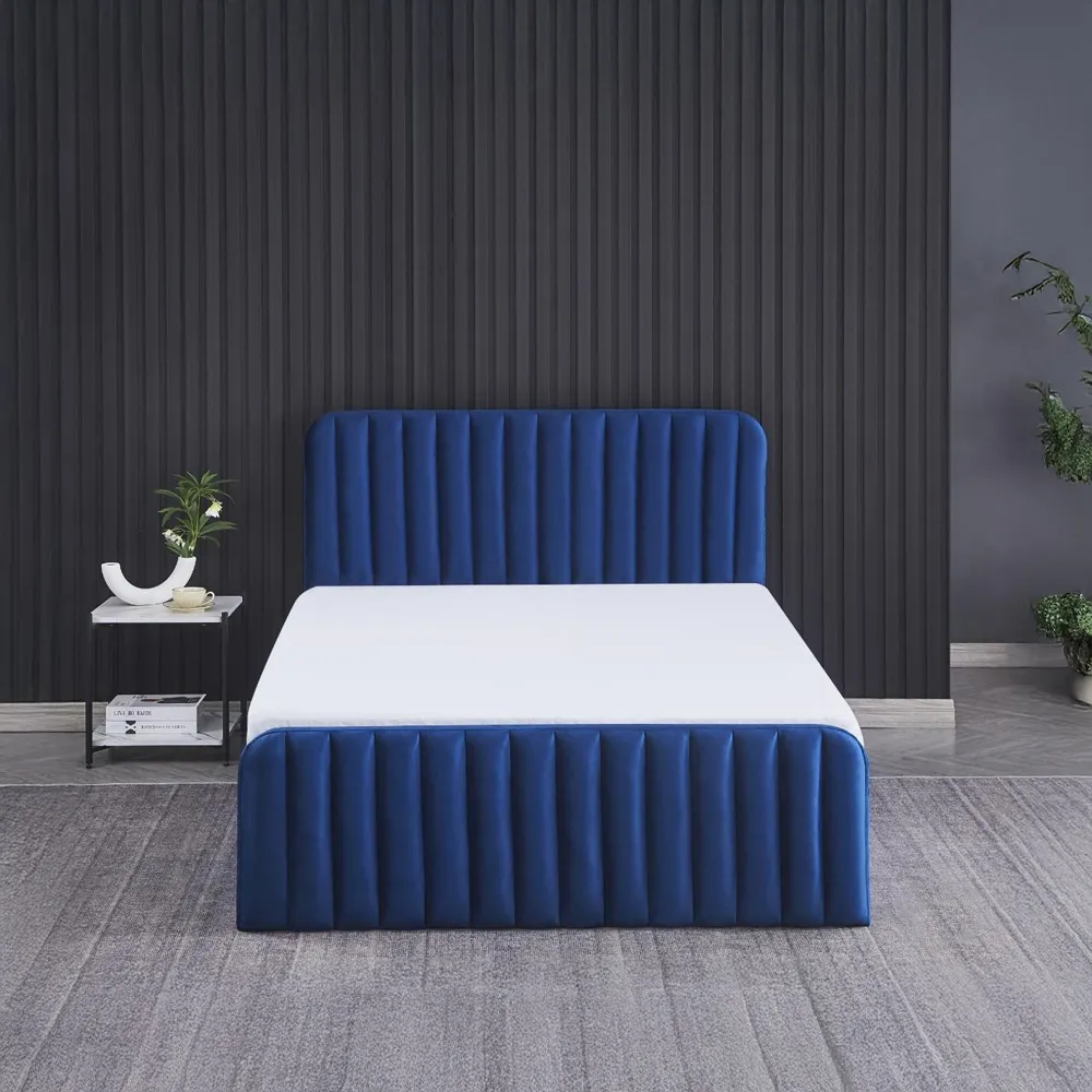 Double Ottoman Storage Bed - Blue, Velvet