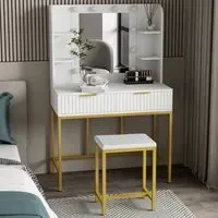 Eva 2 Drawer Dressing Table Set with LED Mirror - White, Gold