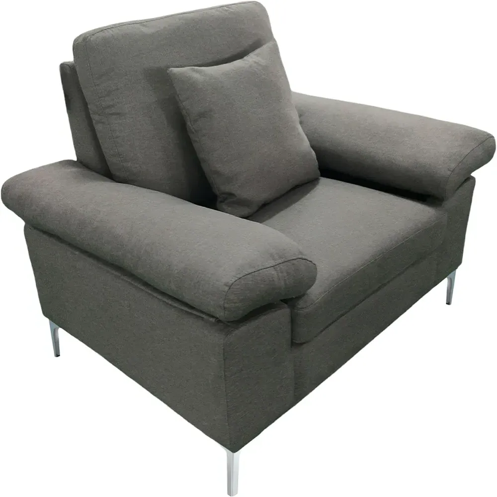 Fabric Armchair with Chrome Feet - Grey