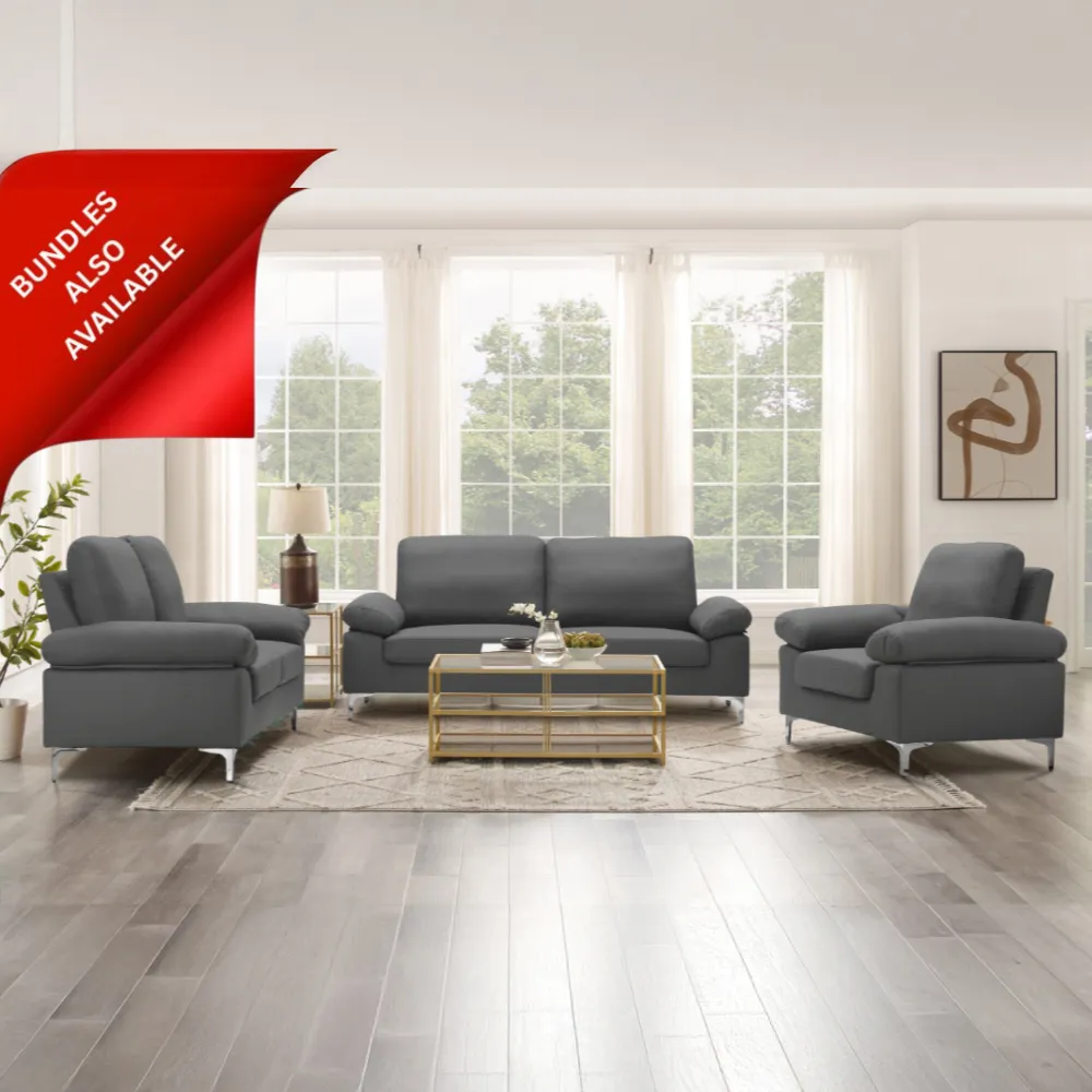 Fabric Armchair with Chrome Feet - Grey