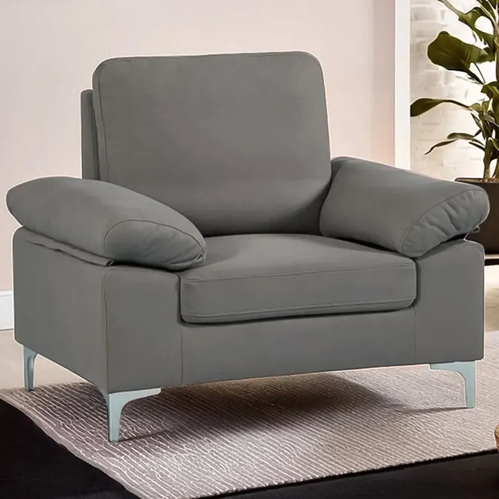 Fabric Armchair with Chrome Feet - Grey image