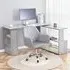 L-Shaped Office Desk with Chair Set - Grey Wood, Grey Velvet