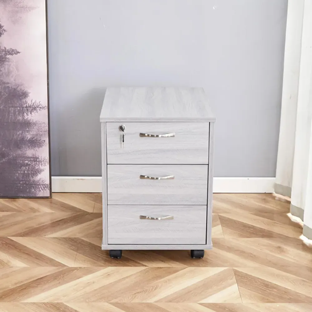 L-Shaped Office Desk with Drawer Unit - Grey, Wood