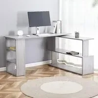 L-Shaped Office Desk with Storage - Grey, Wood