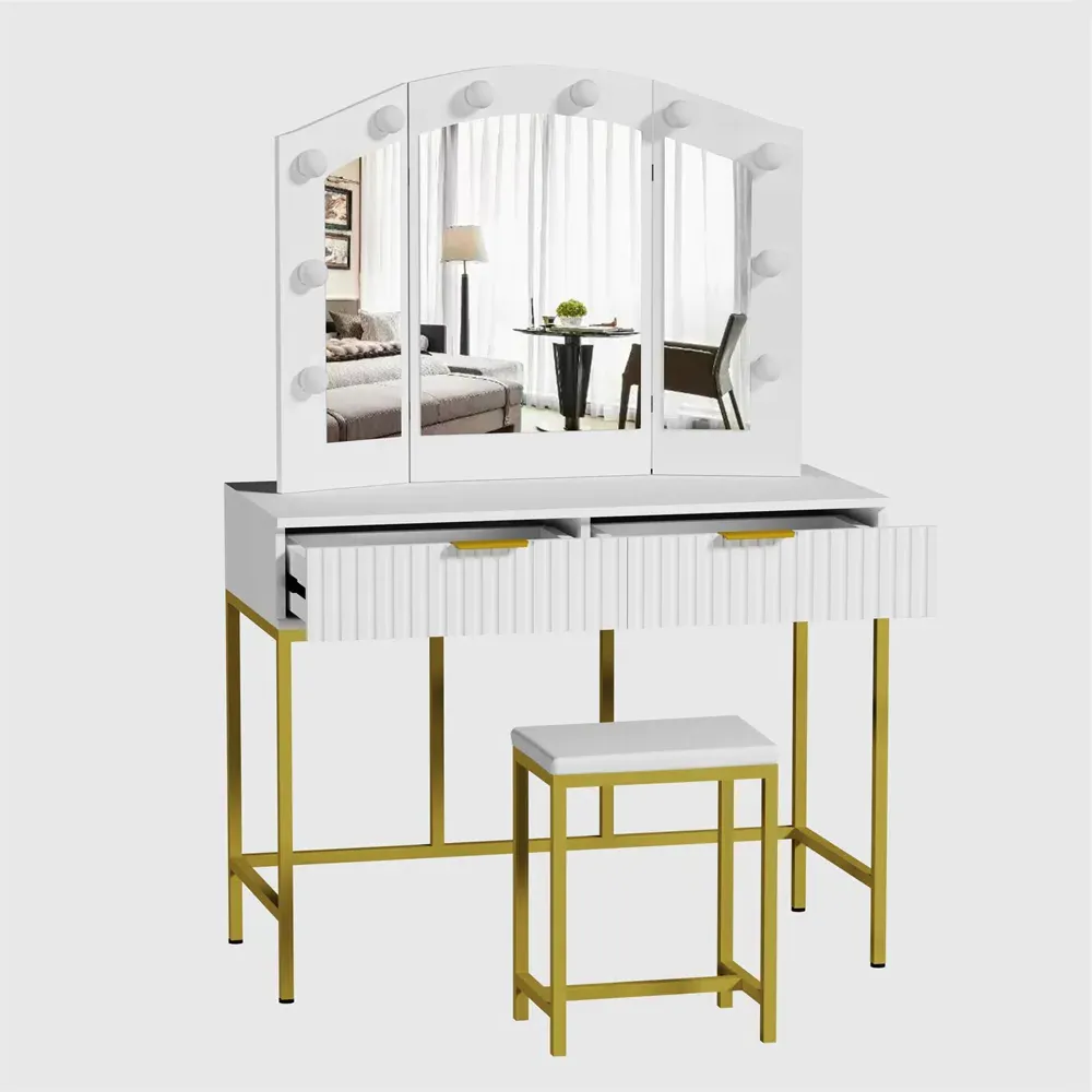 Lilly 2 Drawer Dressing Table Set with LED Mirror - White