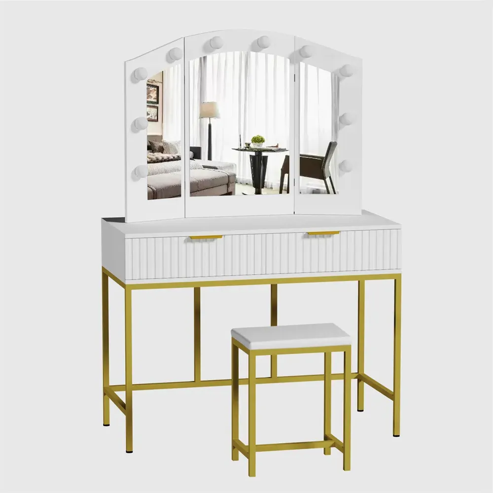 Lilly 2 Drawer Dressing Table Set with LED Mirror - White