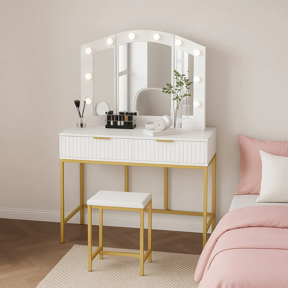 Lilly 2 Drawer Dressing Table Set with LED Mirror - White